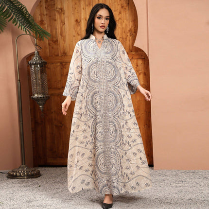 High Quality Rhinestone Abaya Dress for Women Breathable Dubai Kaftan