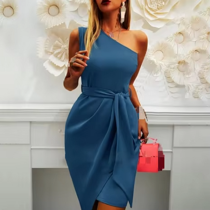 Elegant One Shoulder Sleeveless Summer Dress for Women