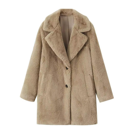 Women’s Faux Fur Coat Warm Lapel Jacket Soft Chic Winter Outerwear Long