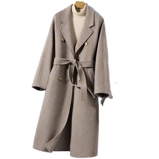 Women’s Double Breasted Wool Cashmere Long Winter Coat Korean Style