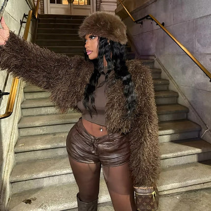 Europe Cross-Border Women's Autumn Sexy Fluffy Long Sleeve Cardigan Coat Top