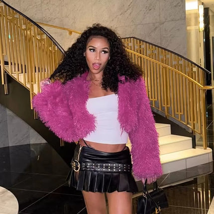 Europe Cross-Border Women's Autumn Sexy Fluffy Long Sleeve Cardigan Coat Top