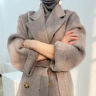 Women’s Double Breasted Wool Cashmere Long Winter Coat Korean Style