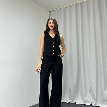 Women’s V-Neck Vest & Straight Pants Two-Piece Summer Set