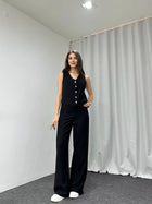 Women’s V-Neck Vest & Straight Pants Two-Piece Summer Set