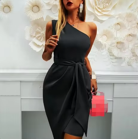 Elegant One Shoulder Sleeveless Summer Dress for Women