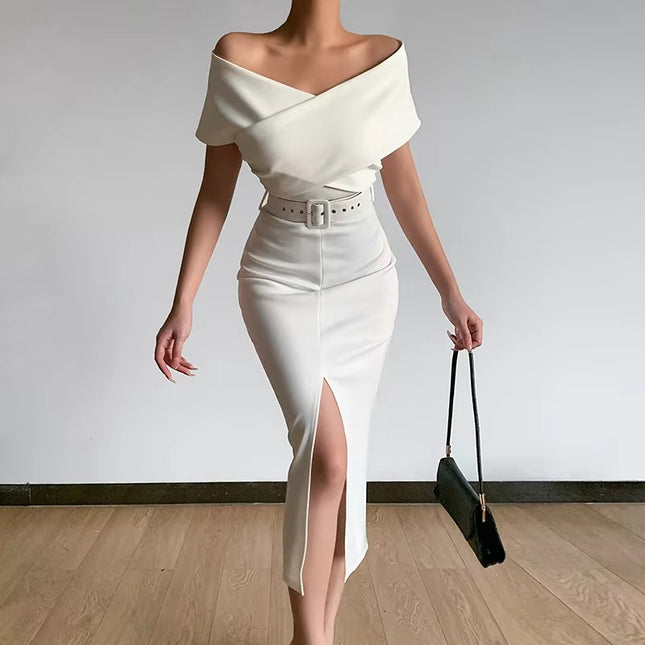 Elegant Solid Color Slit Dress for Women Spring Style