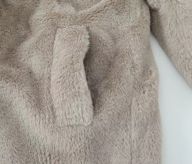 Women’s Faux Fur Coat Warm Lapel Jacket Soft Chic Winter Outerwear Long