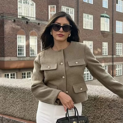 Women’s Vintage Short Coat 2024 Autumn Chic Long Sleeve Fashion Jacket