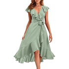 Women’s Summer V-Neck Lace-Up Midi Dress with Short Sleeves