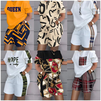 Women Summer Two Piece Short Set Letter Print Crop Top and Shorts Outfit