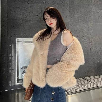 Luxury Plus Size Crop Fur Jacket for Women Winter Warm Windproof Coat