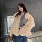 Luxury Plus Size Crop Fur Jacket for Women Winter Warm Windproof Coat