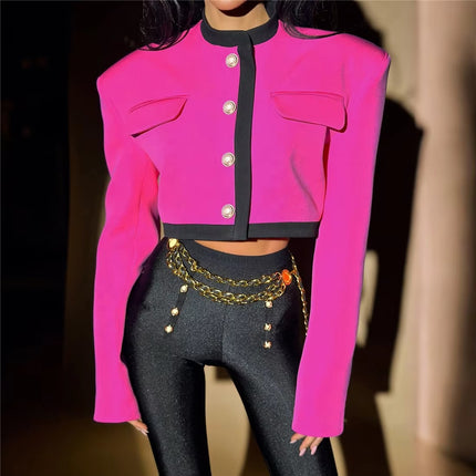 Autumn Winter Women's Short Jacket Color Block Button Street Style Coat