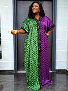 Traditional African Kaftan Dress for Women Satin Beaded Loose Plus Size