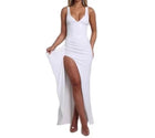 Women’s Deep V Knit Midi Dress with Side Slit Breathable Summer Fit