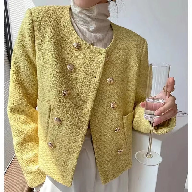 Luxury Tweed Short Jacket for Women French Double Breasted Winter Coat