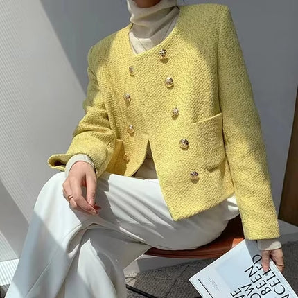 Luxury Tweed Short Jacket for Women French Double Breasted Winter Coat