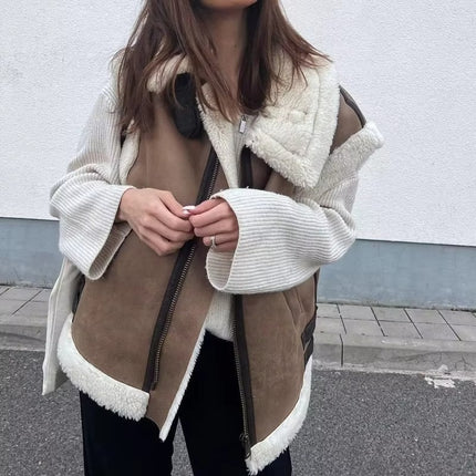 Women’s Faux Fur Lapel Vest Coat Two-Tone Casual Winter Fashion 2025