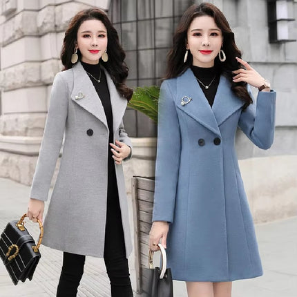 Korean Slim Mid-Length Women’s Coat 2024 Autumn Winter Plus Size