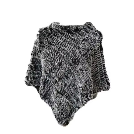 Real Rabbit Fur Knitted Poncho Vest Shawl Cape for Women