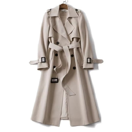 Women Long Trench Coat Fall Winter Mid Length Plus Size Overcoat