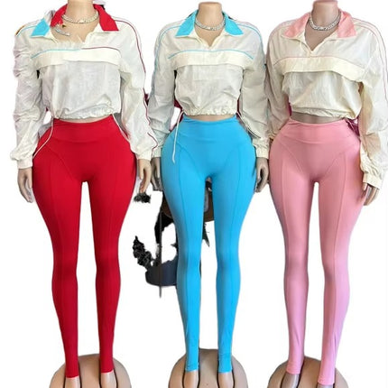 Women’s Breathable Knit 2 Piece Set Crop Top and Ankle Leggings