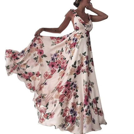 Women’s Backless Sleeveless Printed Maxi Dress for Spring and Summer
