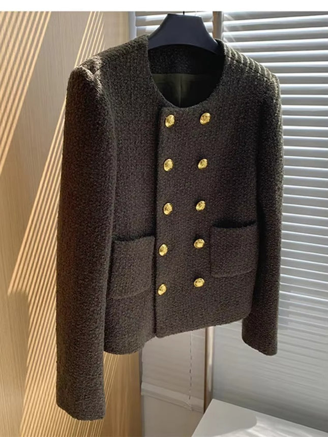 Luxury Tweed Short Jacket for Women French Double Breasted Winter Coat
