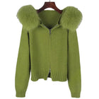 Women’s Hooded Fox Fur Knit Jacket Autumn Winter Casual Short Coat