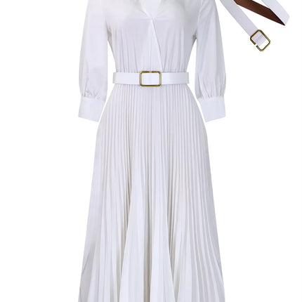 Women’s High Waist V Neck Long Dress Solid Color Spring Plus Size