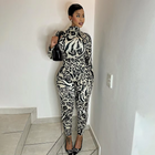 Leopard Print Women’s Long Sleeve Jumpsuit | Autumn High Neck Playsuit