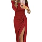 Strapless Shiny Slit Maxi Dress Elegant Bodycon Fit for Women