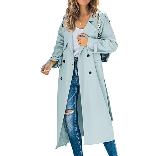 Women’s Windproof Double Breasted Trench Coat Slim Fit Long Overcoat