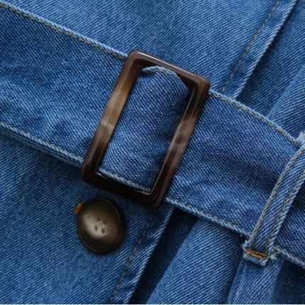 Women's Vintage Cowboy Trench Coat Spring 2024 Chic Long Sleeve Overcoat