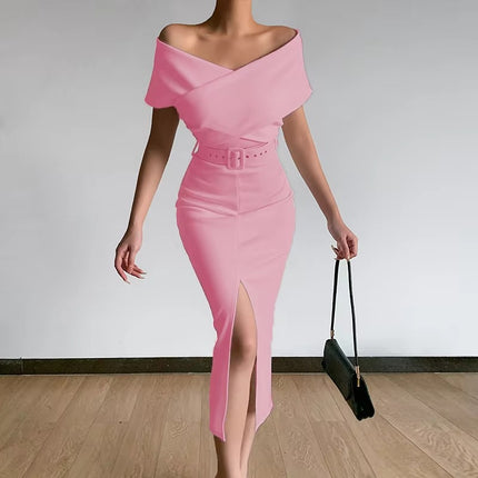 Elegant Solid Color Slit Dress for Women Spring Style