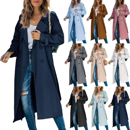 Women’s Windproof Double Breasted Trench Coat Slim Fit Long Overcoat
