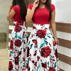 Summer Floral Colorblock Maxi Dress for Women with Short Sleeves