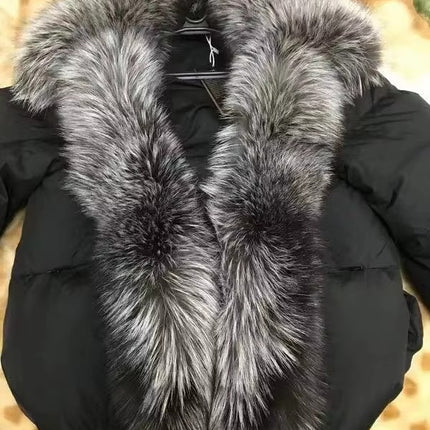 White Duck Down Winter Jacket Women with Real Fox Fur Collar Luxury Coat