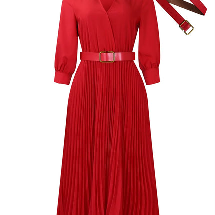 Women’s High Waist V Neck Long Dress Solid Color Spring Plus Size