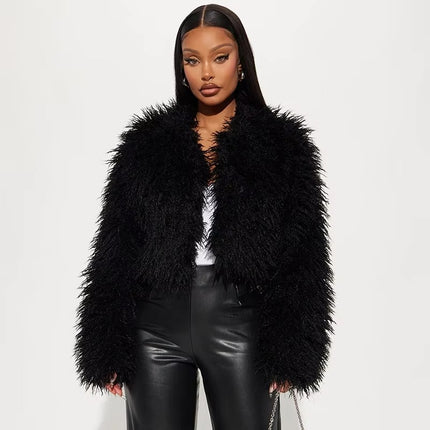 Europe Cross-Border Women's Autumn Sexy Fluffy Long Sleeve Cardigan Coat Top