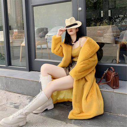 Plush Faux Fur Winter Coat for Women Long Teddy Jacket Warm Luxury Style