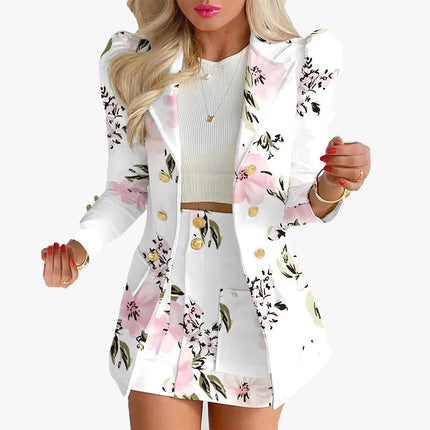 Women’s Printed Long Sleeve Jacket and Pants Business Suit Set