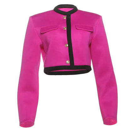 Autumn Winter Women's Short Jacket Color Block Button Street Style Coat