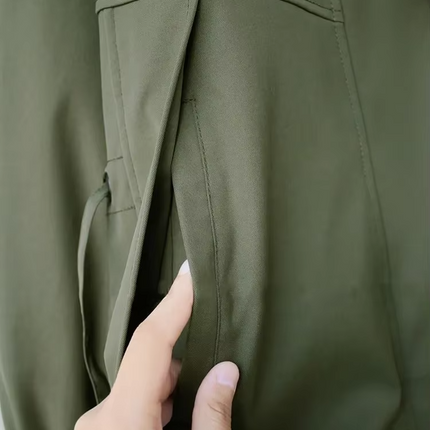 Women’s Hooded Trench Cargo Coat Mid-Length Loose Zipper Korean Style