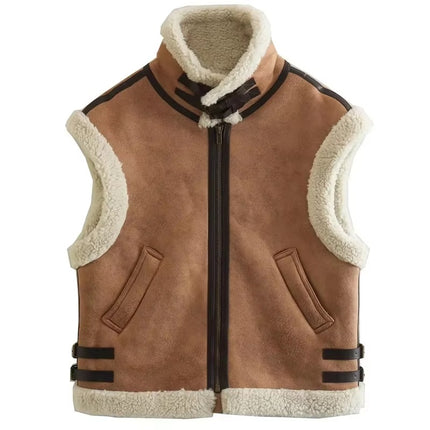 Women’s Faux Fur Lapel Vest Coat Two-Tone Casual Winter Fashion 2025