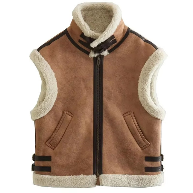 Women’s Faux Fur Lapel Vest Coat Two-Tone Casual Winter Fashion 2025