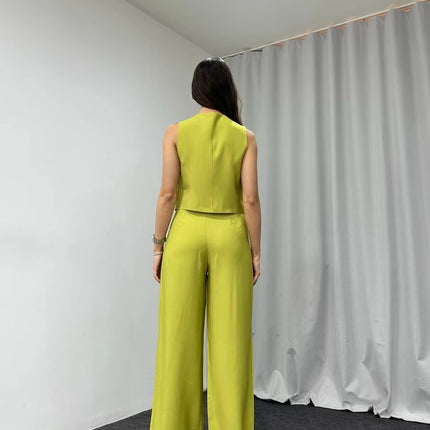 Women’s V-Neck Vest & Straight Pants Two-Piece Summer Set