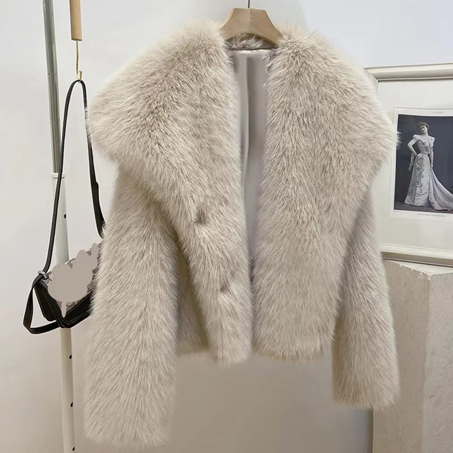 Luxury Plus Size Crop Fur Jacket for Women Winter Warm Windproof Coat
