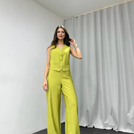 Women’s V-Neck Vest & Straight Pants Two-Piece Summer Set